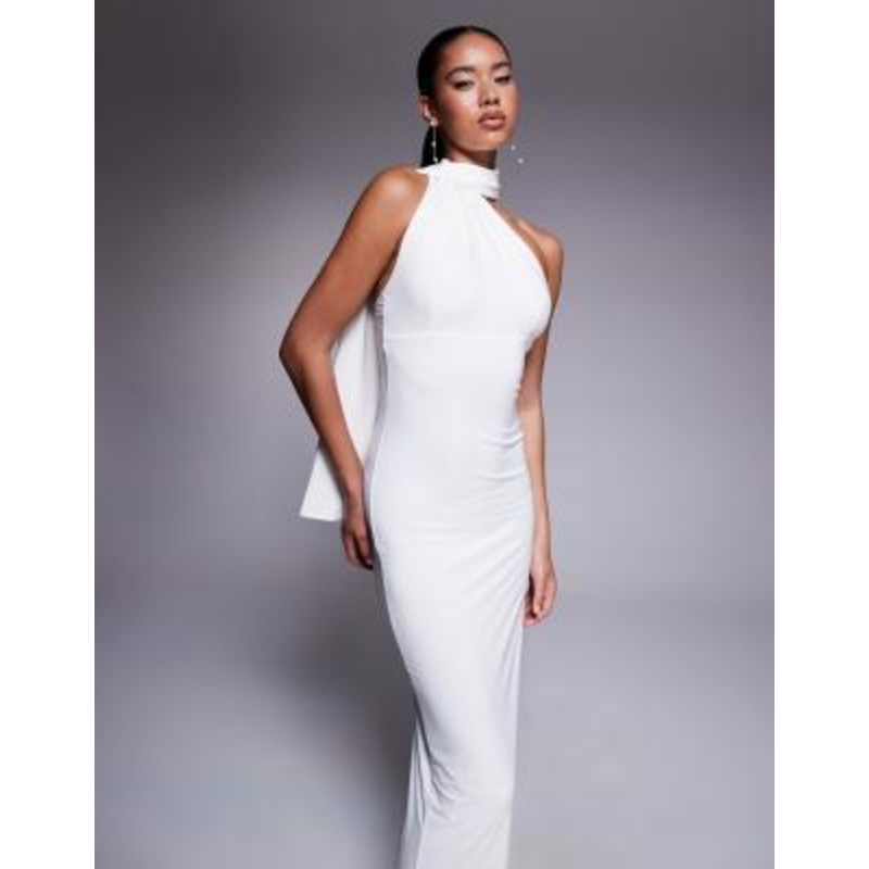 Fashionkilla double sculpted slinky wrap around scarf detail maxi dress in white