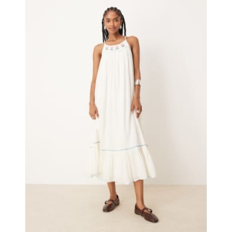 Free People tip toe tulip embroidered midaxi dress in ivory