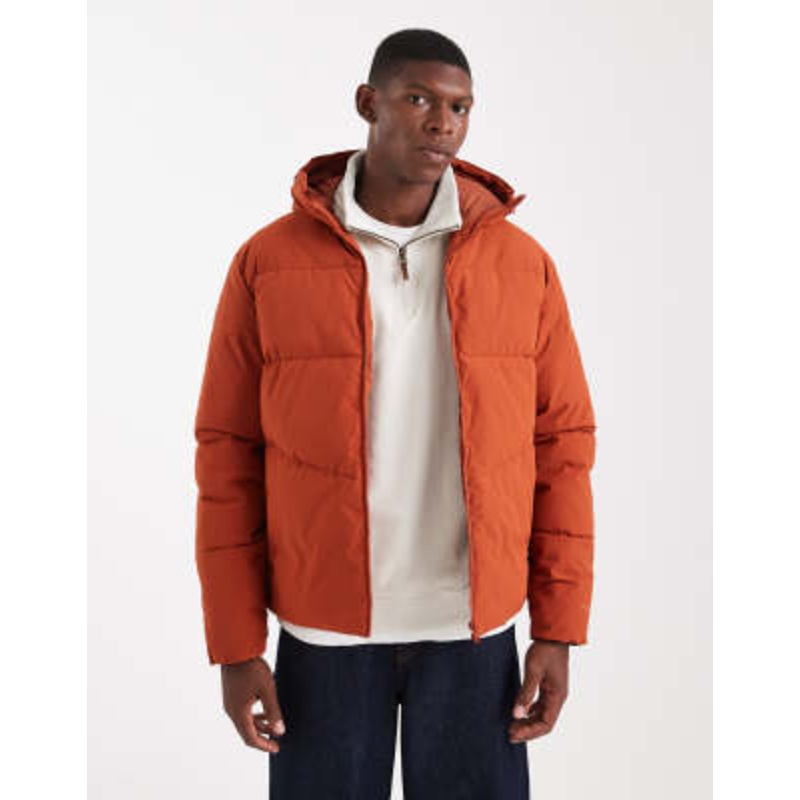 Jack & Jones hooded puffer jacket in orange