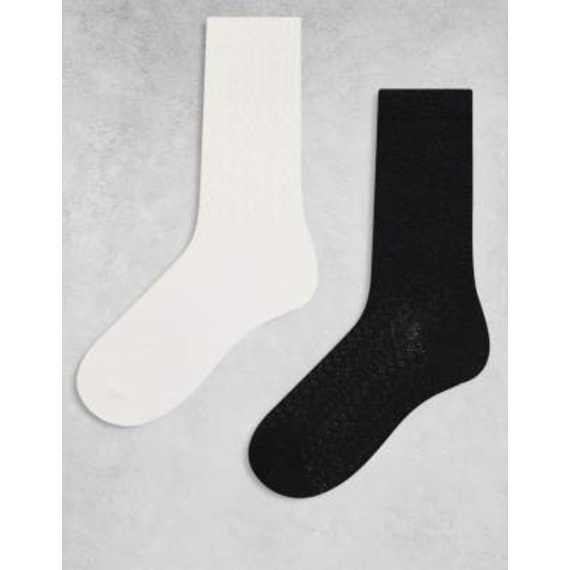 Monki 2 pack pointelle ankle socks in black and white