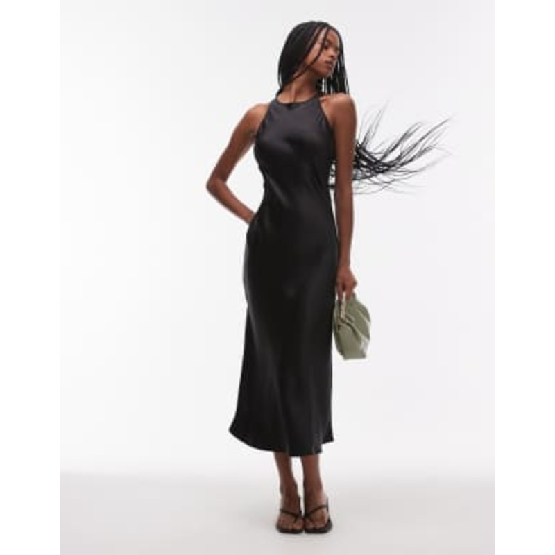 & Other Stories bias cut satin midi dress in black