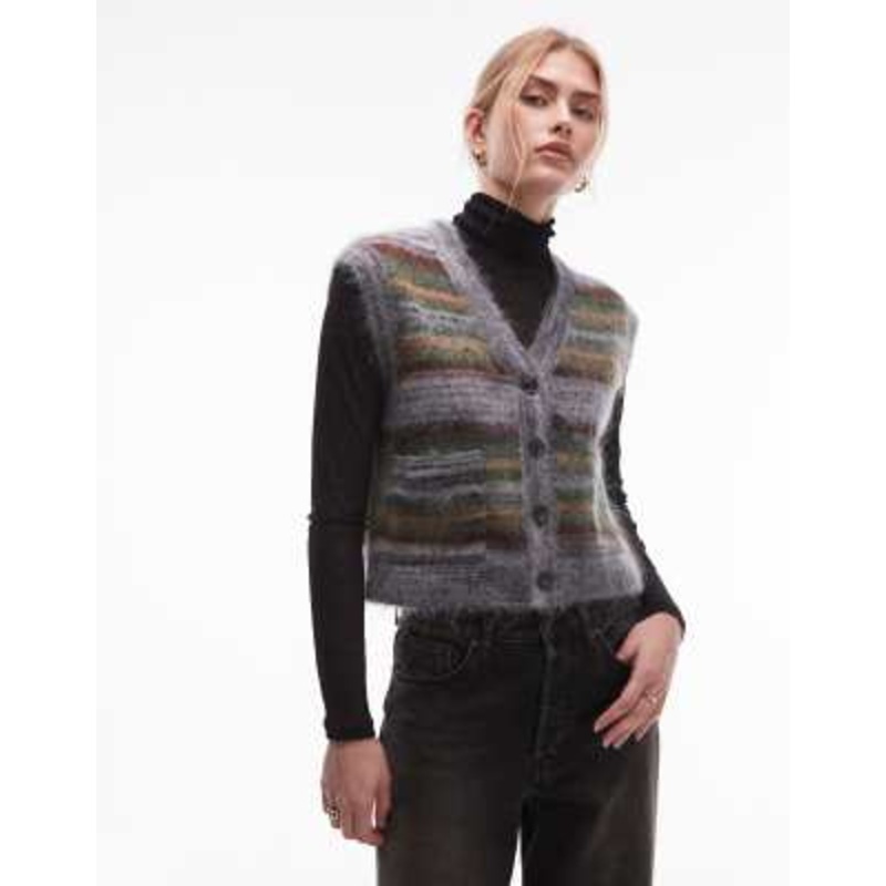 & Other Stories mohair and wool hairy knit vest in multi stripes