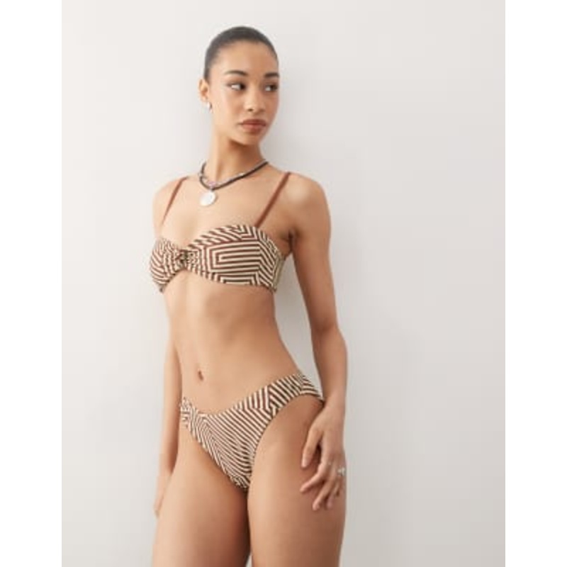 Reclaimed Vintage knot bikini set in spliced chocolate stripe