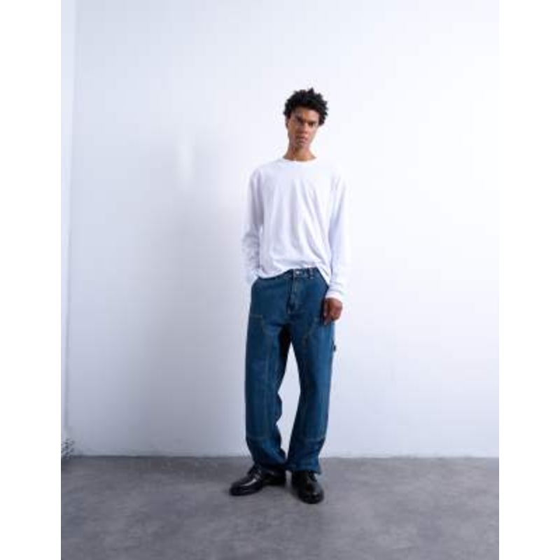 Topman baggy carpenter jeans in mid wash