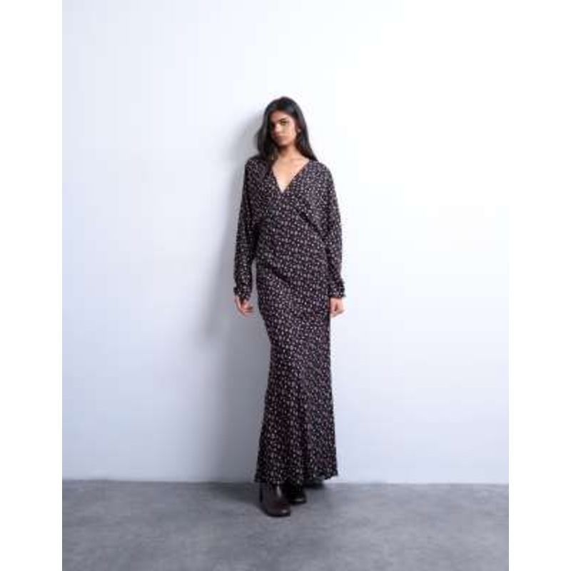 Topshop midi long sleeve tea dress in floral print