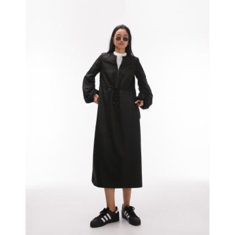 Topshop zip front channel midi dress in black