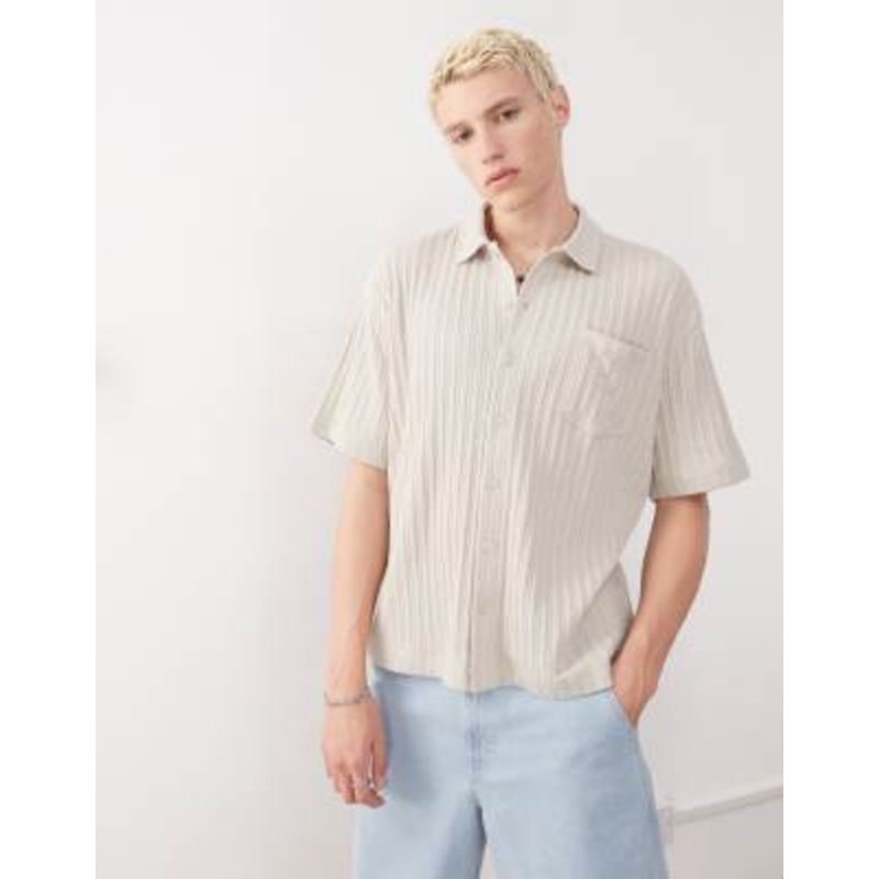 Weekday jersey ribbed shirt in beige