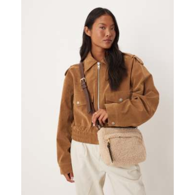 Accessorize faux shearling cross body bag in cream