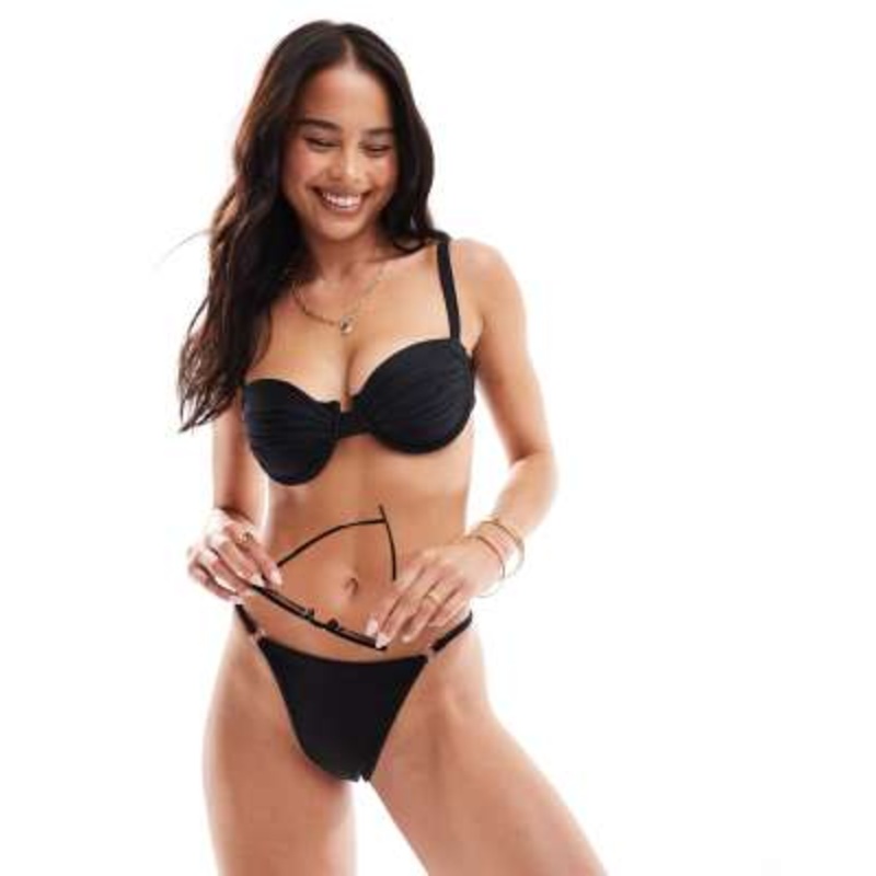 COLLUSION fixed triangle bikini top and bottoms set in black