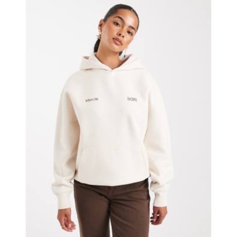 Cotton On plush graphic hoodie in coconut milk