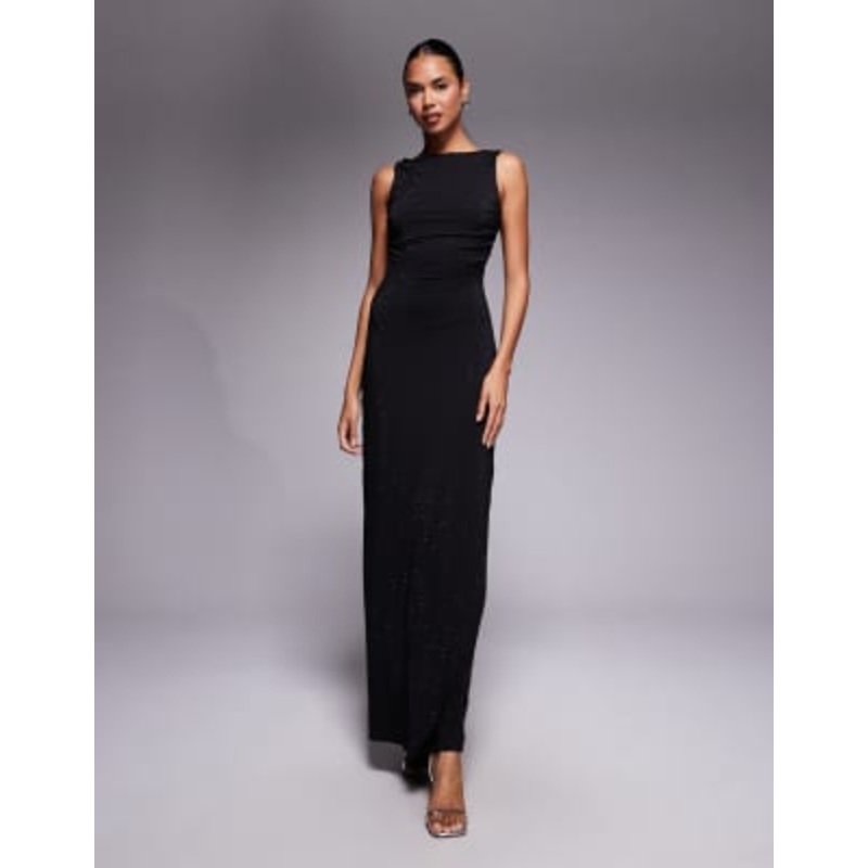 Jaded Rose rhinestone maxi dress with open back detail in black