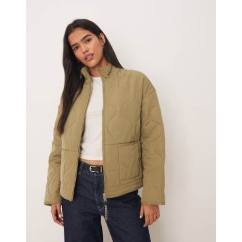 JDY onion quilted zip up jacket in sage green