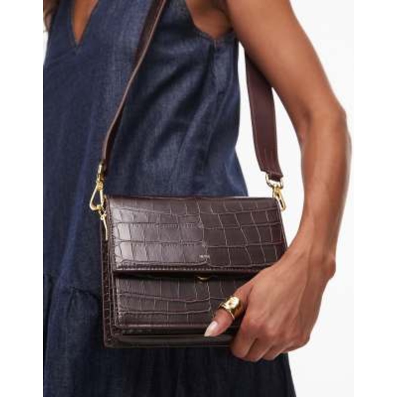 JW PEI mini flap crossbody bag in brown croc