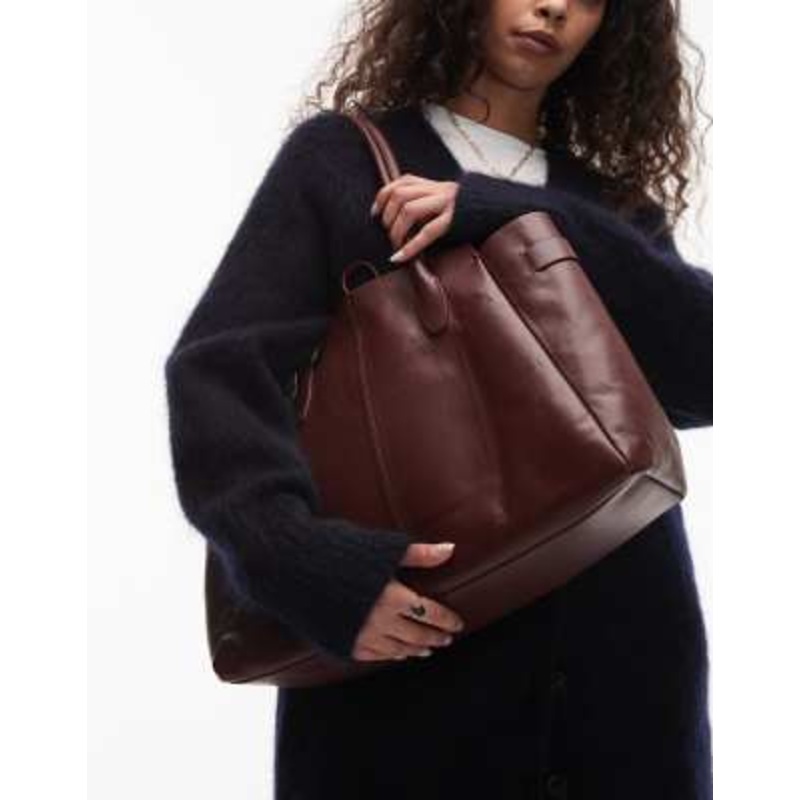 & Other Stories leather tote bag in burgundy