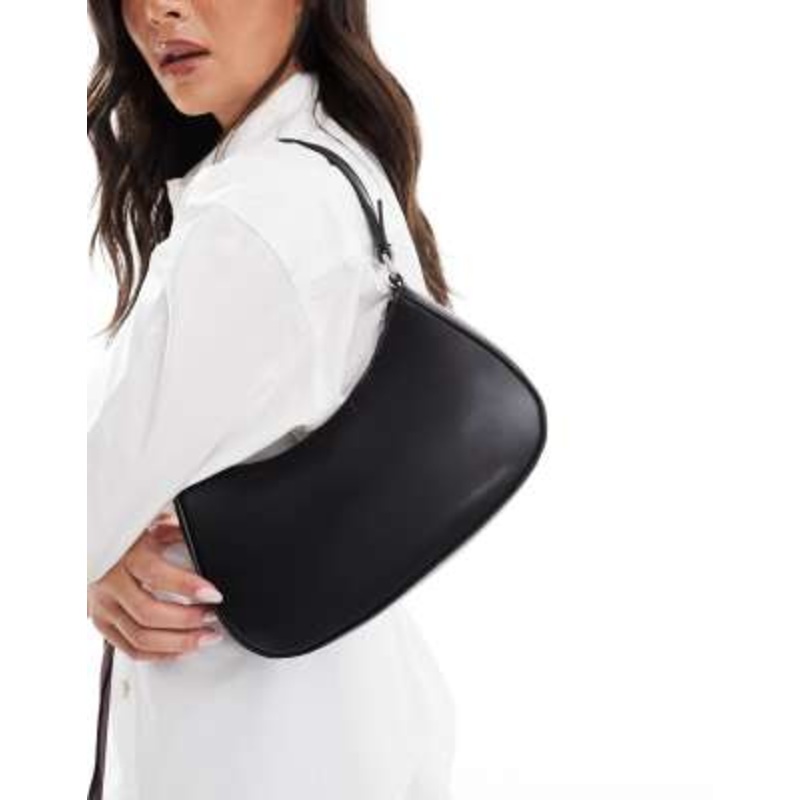 Pieces leather look shoulder bag in black