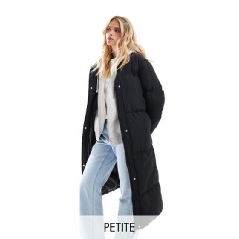 Threadbare Petite maxi puffer coat with hood in black