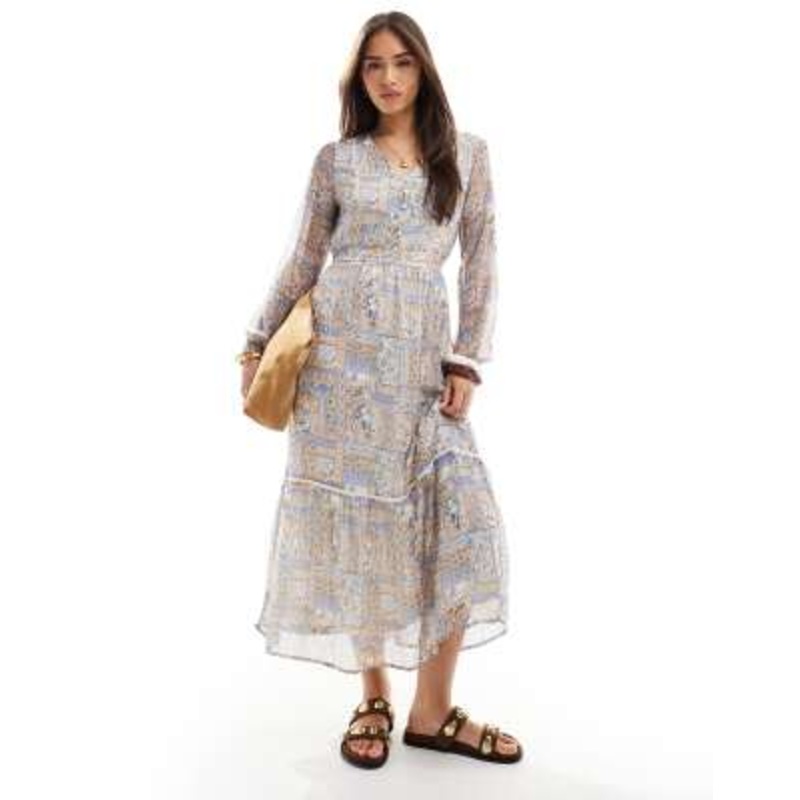 Vero Moda smock maxi dress in pink patchwork print