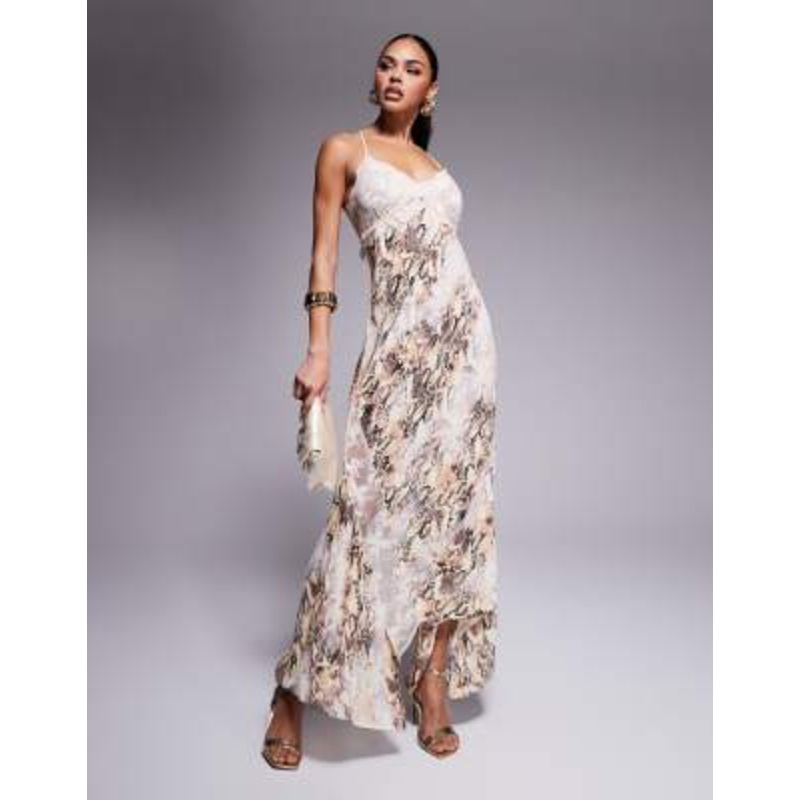 AFRM Vince lace trim cami maxi dress in snake print