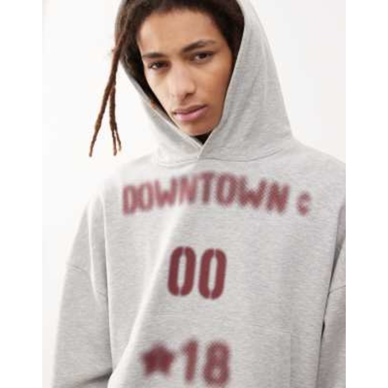 COLLUSION heather gray boxy hoodie with burgundy print – part of a set
