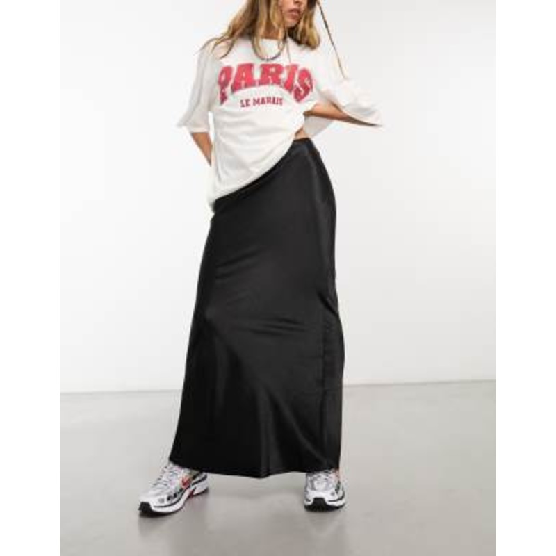 COLLUSION satin maxi skirt in black