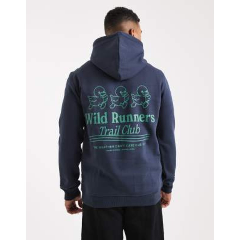 ONLY & SONS hoodie with trail club back print in navy