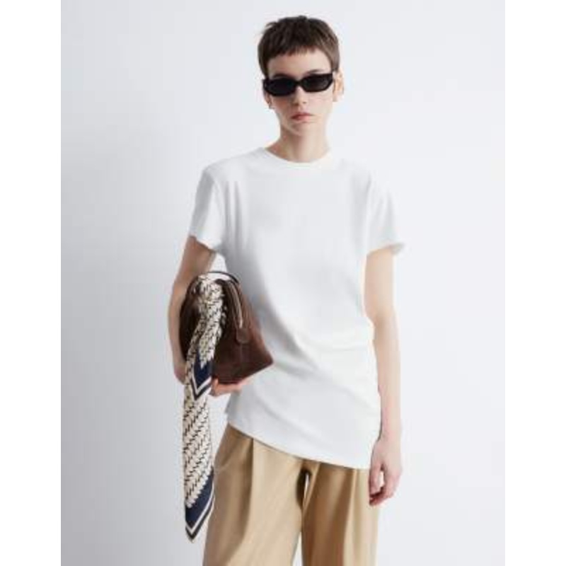 & Other Stories longline jersey T-shirt with asymmetric draped detail in off-white