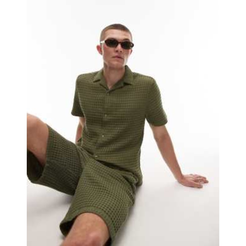 Topman textured grid plaid in khaki green – part of a set