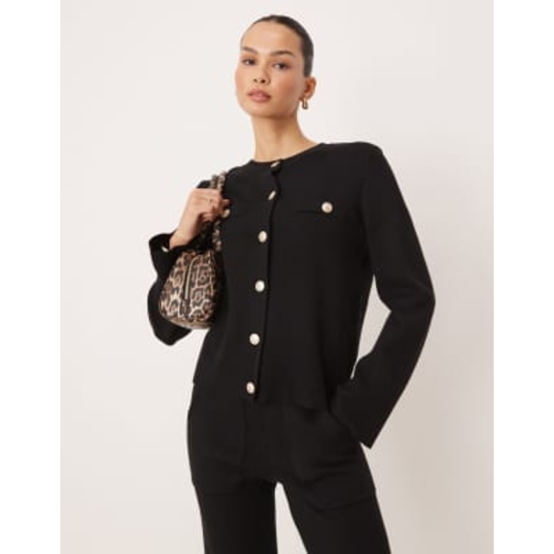 YAS knit button front cardigan in black – part of a set