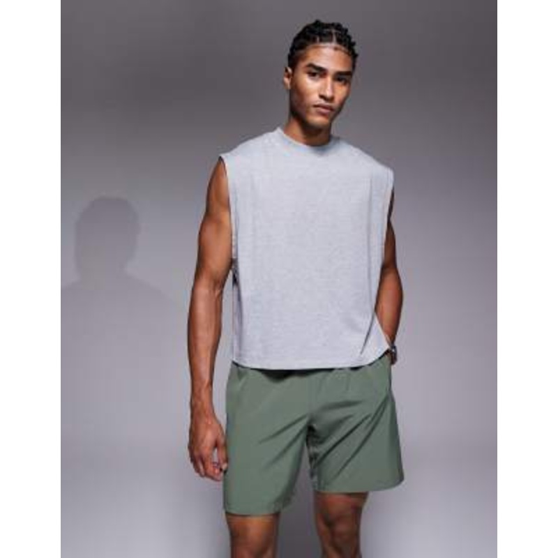 4505 cotton cropped lifting tank top with quick dry finish in heather gray