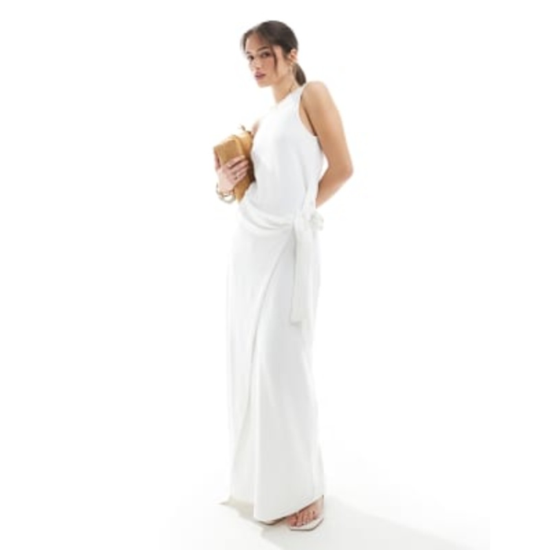 4th & Reckless sleeveless drape tie side maxi dress in white