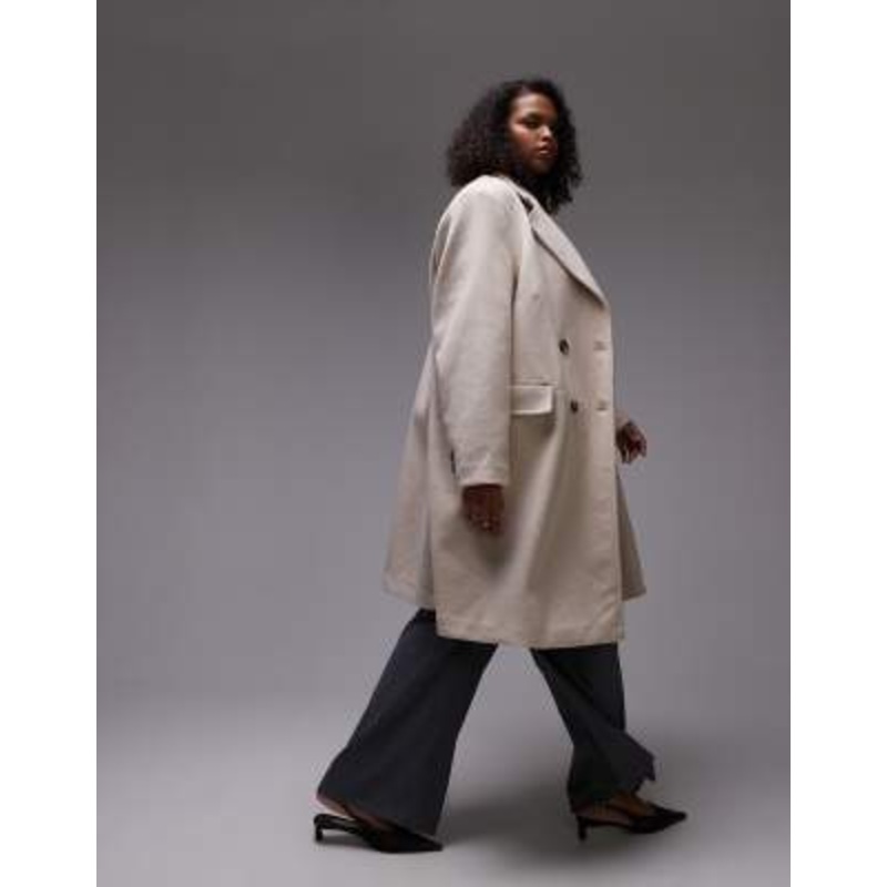 Mango Curve double breasted wool mix coat in light brown