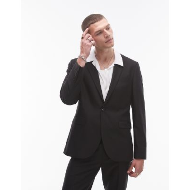 Topman slim suit jacket in black