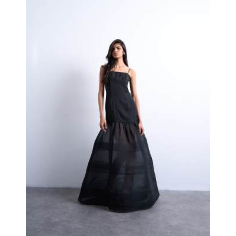 Topshop maxi dress with sheer layered volume skirt in black