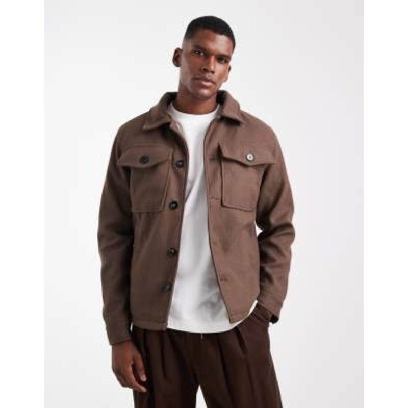 Brave Soul faux wool shacket in brown