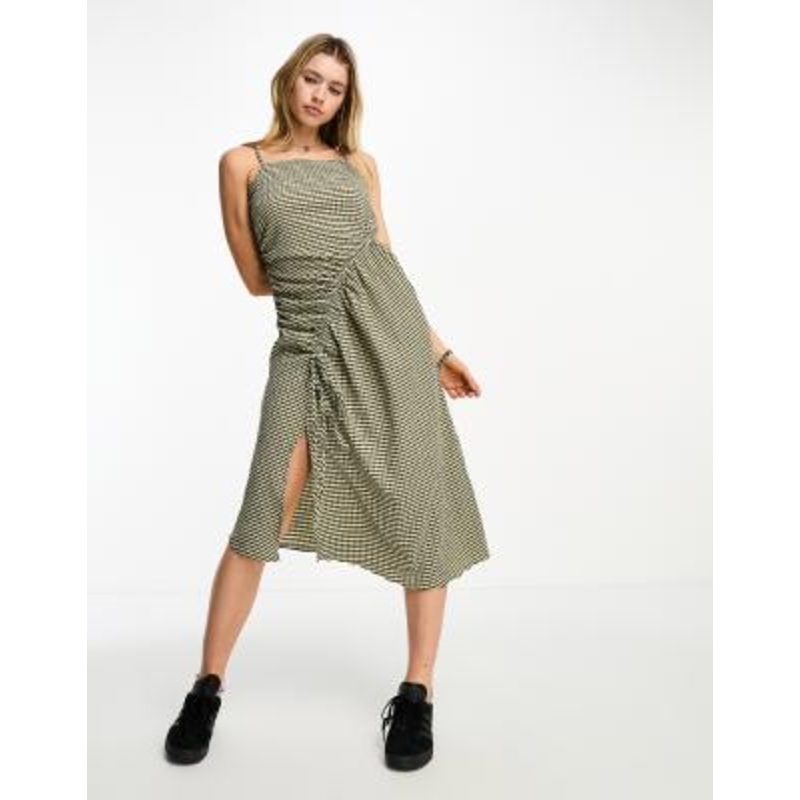 COLLUSION festival plaid ruched midi dress in multi