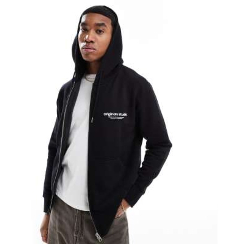Jack & Jones oversized zip up hoodie in black
