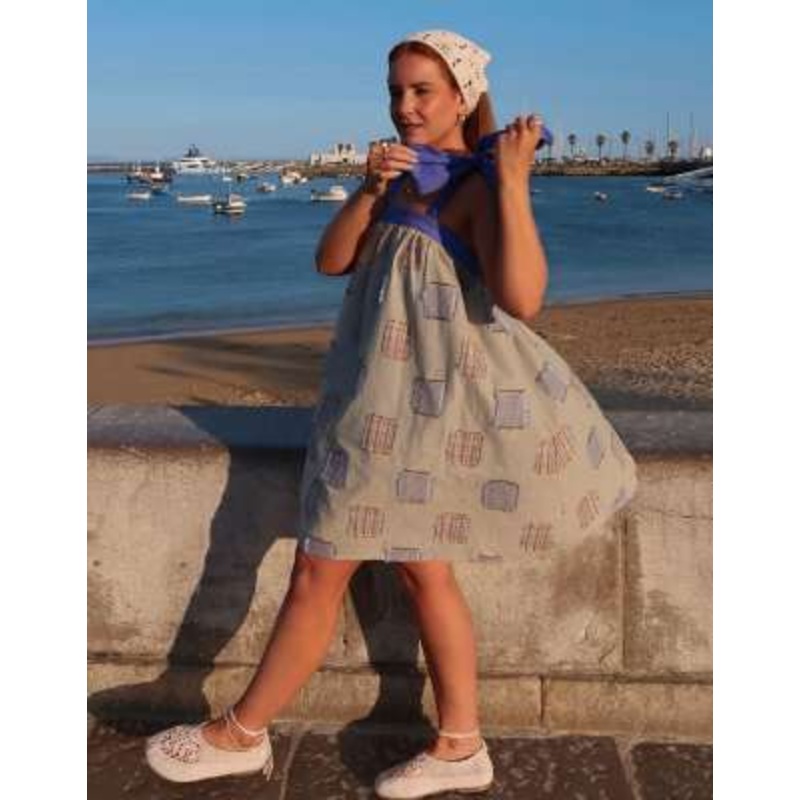 Labelrail x Rebecca Olivia patch work trapeze smock cami dress in multi