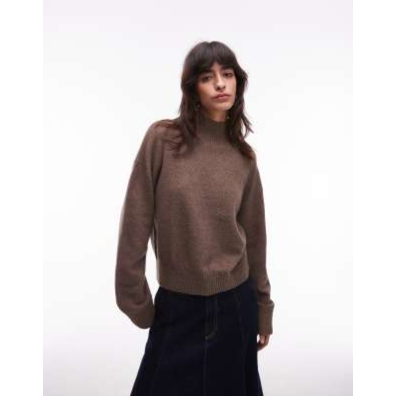 & Other Stories high neck relaxed knit sweater with wide sleeves in light brown