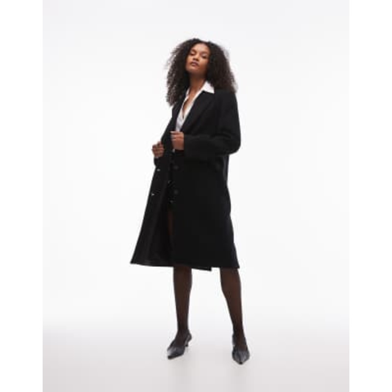 & Other Stories wool single breasted midi coat with flap pockets in black
