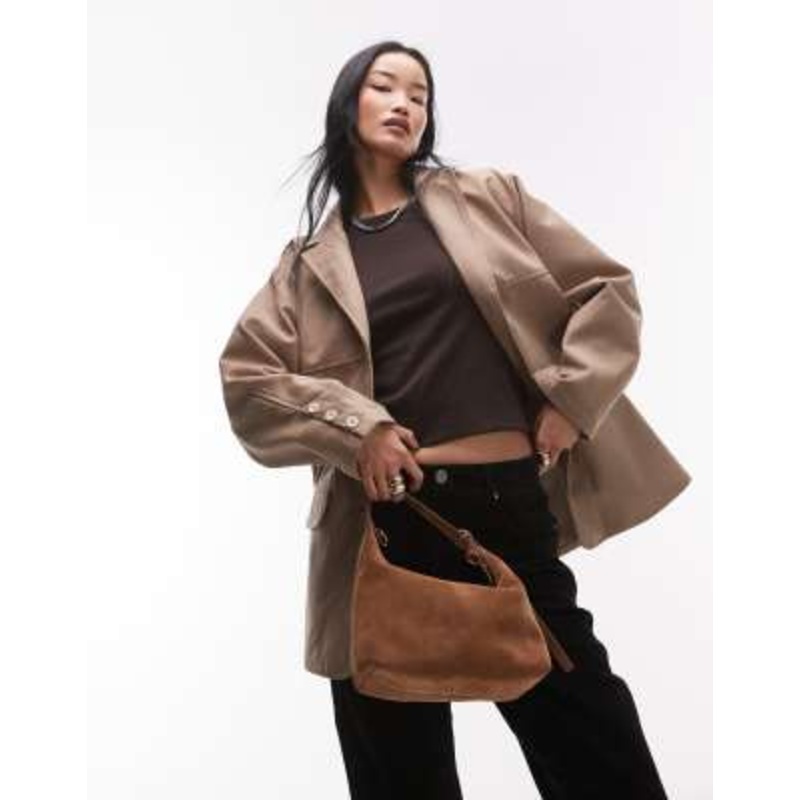 Topshop faux suede relaxed jacket in light beige