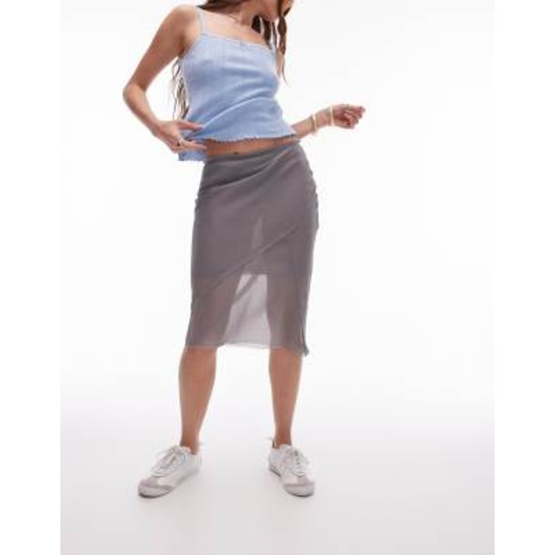 Topshop sheer seamed 90s skirt in gray
