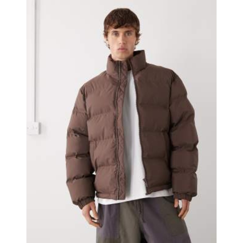 Weekday Cole puffer jacket in dark brown