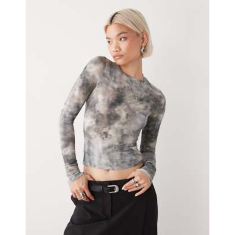 Weekday long sleeve top with rhinestone detail in airbrush graphic print