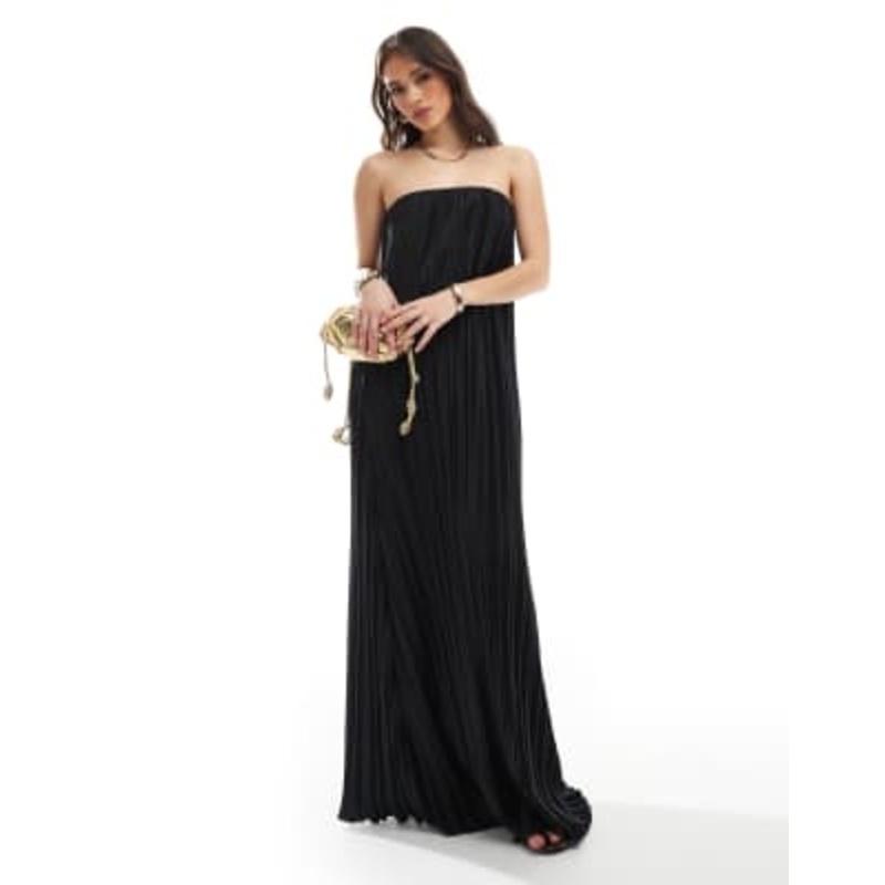 4th & Reckless plisse bandeau maxi dress in black