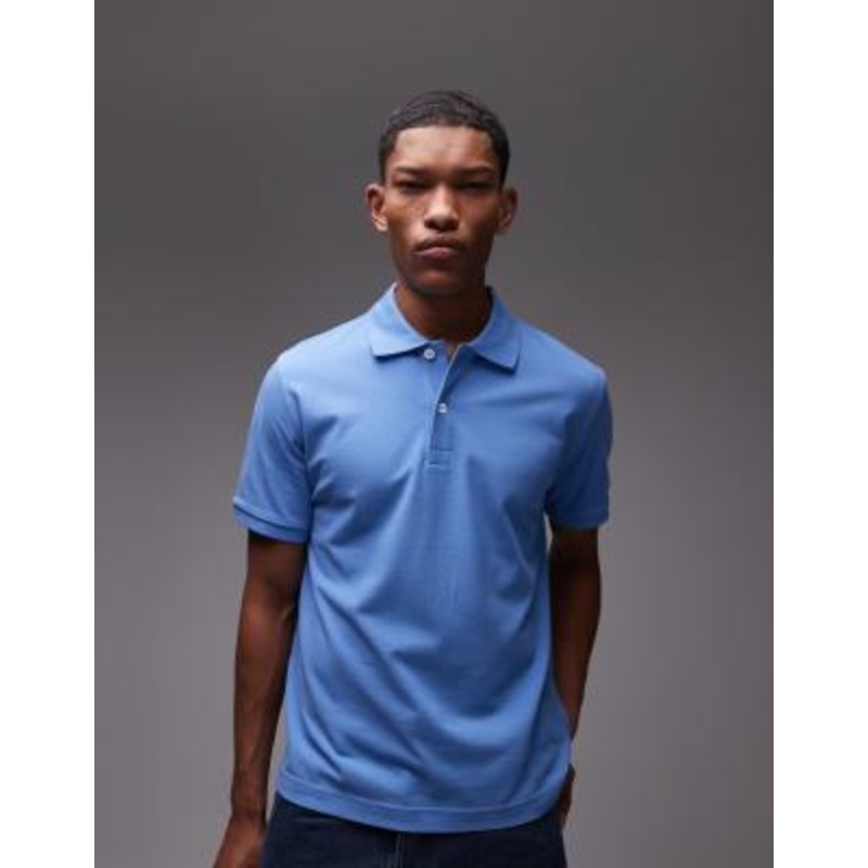 ARKET pique jersey short sleeve polo shirt in blue
