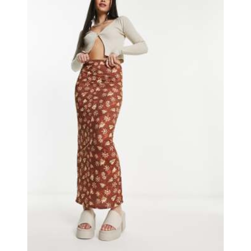 Daisy Street jersey maxi skirt in brown tie dye floral