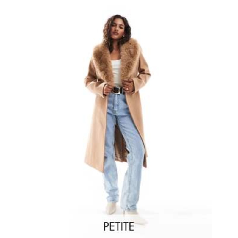 Ever New Petite faux fur collar coat in camel