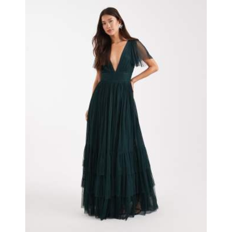 Lace & Beads Bridesmaid Madison maxi dress in dark green
