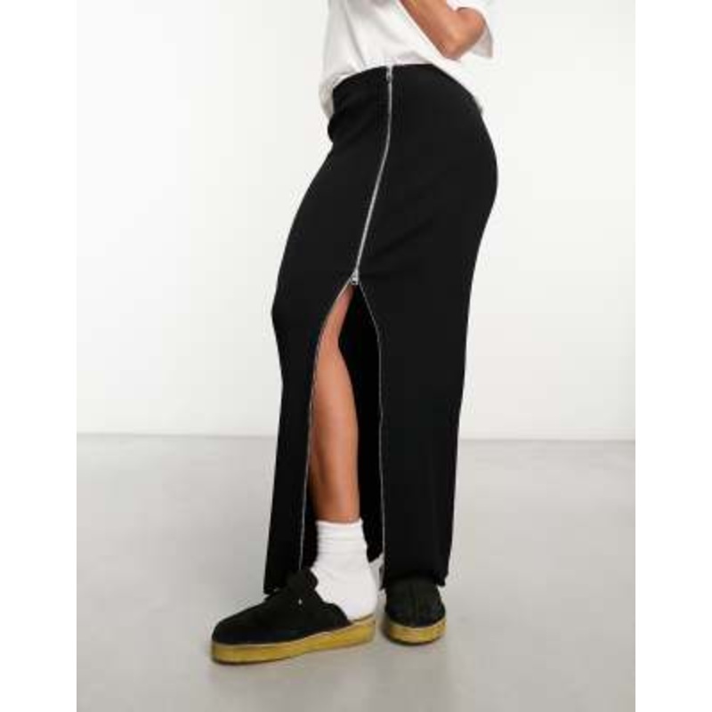 & Other Stories knit minimal midaxi skirt with zip detail in black