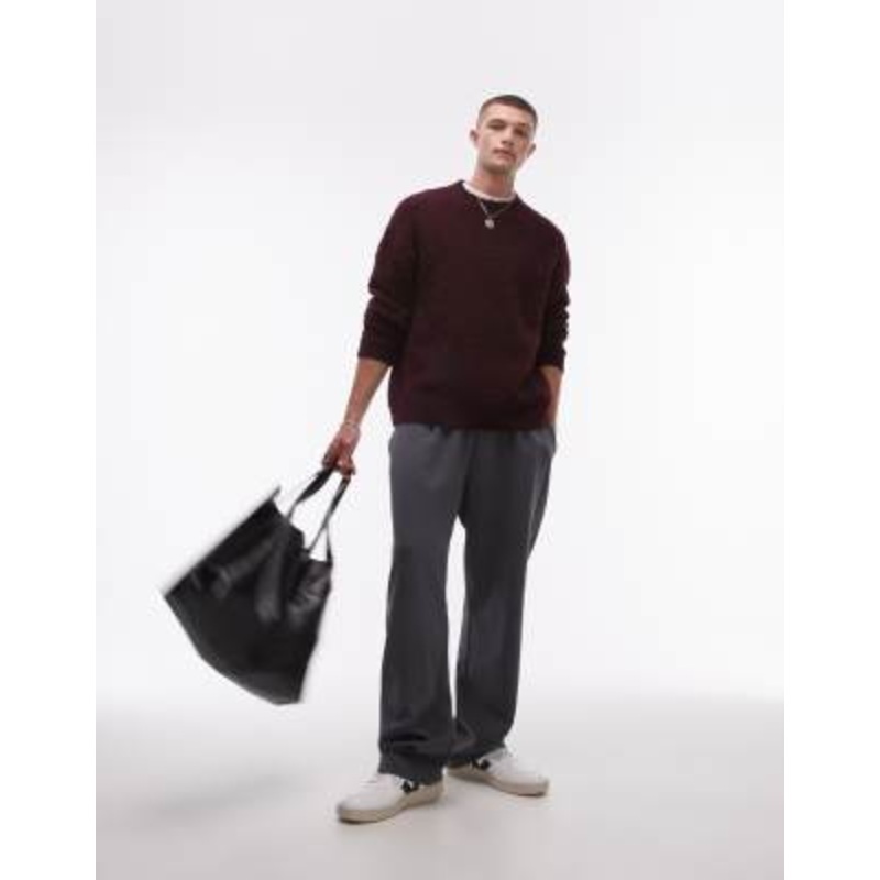 Topman relaxed fit boucle sweater in burgundy